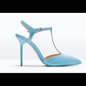 Zara baby blue t-bar heels ankle strap